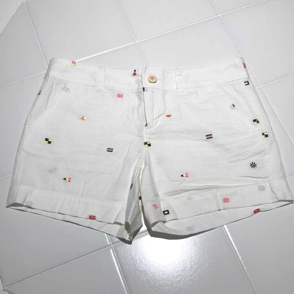 White Lilly Pulitzer Shorts with Nautical Flags
